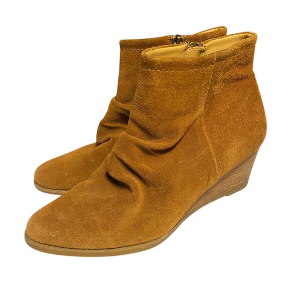 FRANCO SARTO Winston Bootie Size 8M Suede Leather Wedge Side Zip Boots - Picture 1 of 16